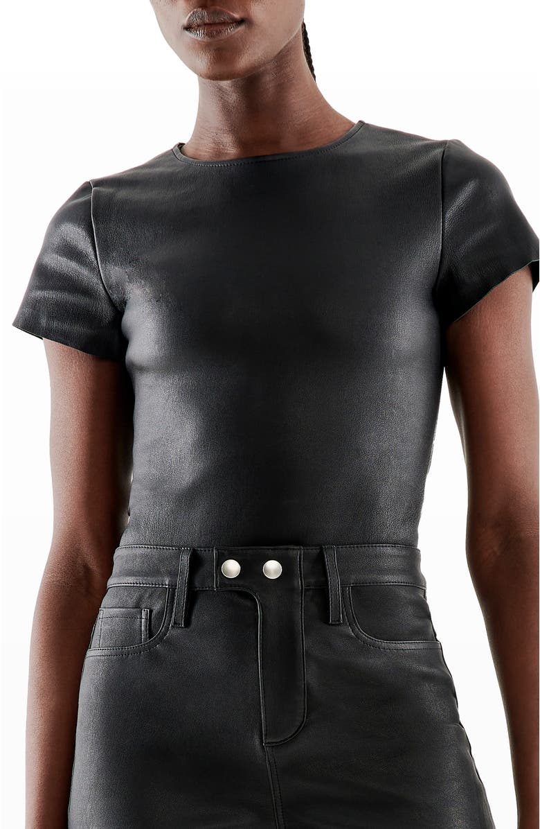 AS by DF Brando Stretch Leather Tee, Main, color, Black