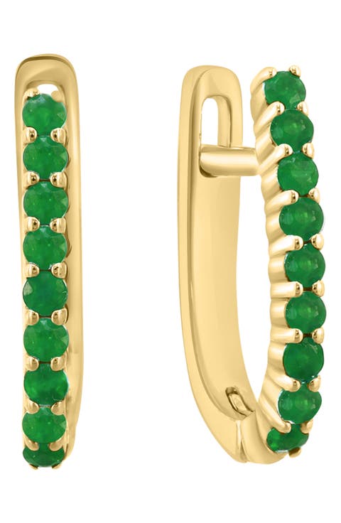 Emerald J-Huggie Hoop Earrings