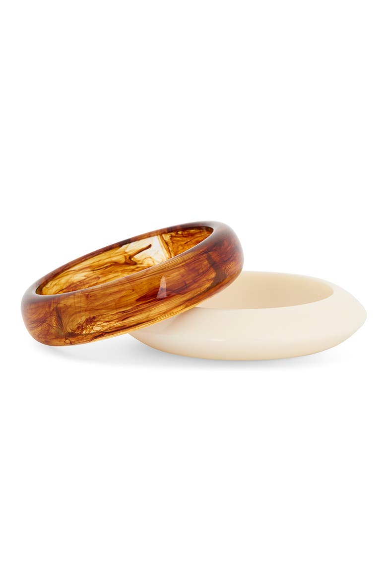 Set of 2 Resin Bangle Bracelets, Alternate, color, IVORY- BROWN