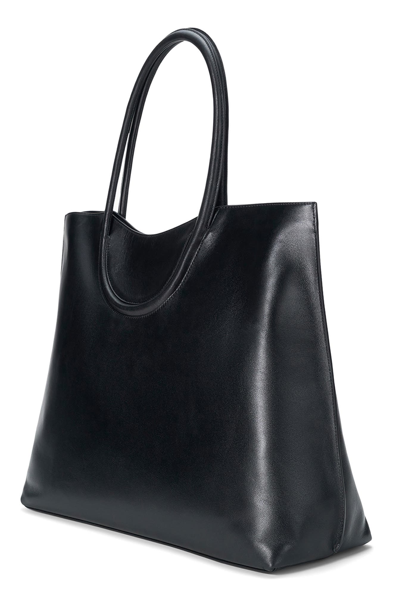 Maude North-South Leather Tote, Alternate, color, BLACK