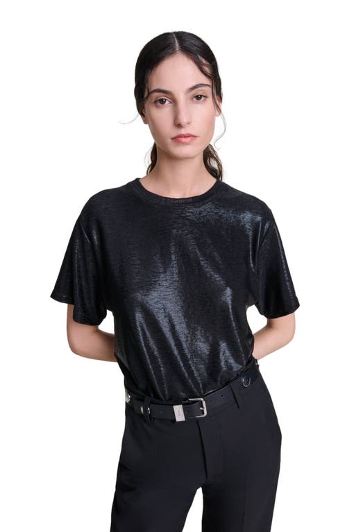 Maje Lamé T-shirt In Black/glitter