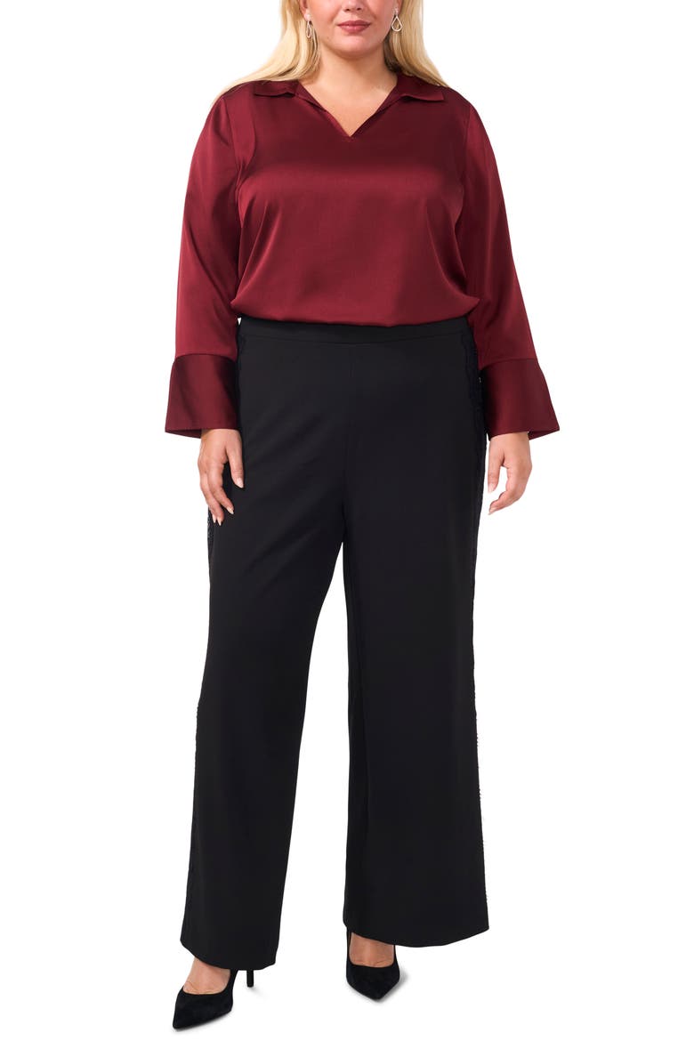 Lace Stripe Wide Leg Pants, Alternate, color, RICH BLACK