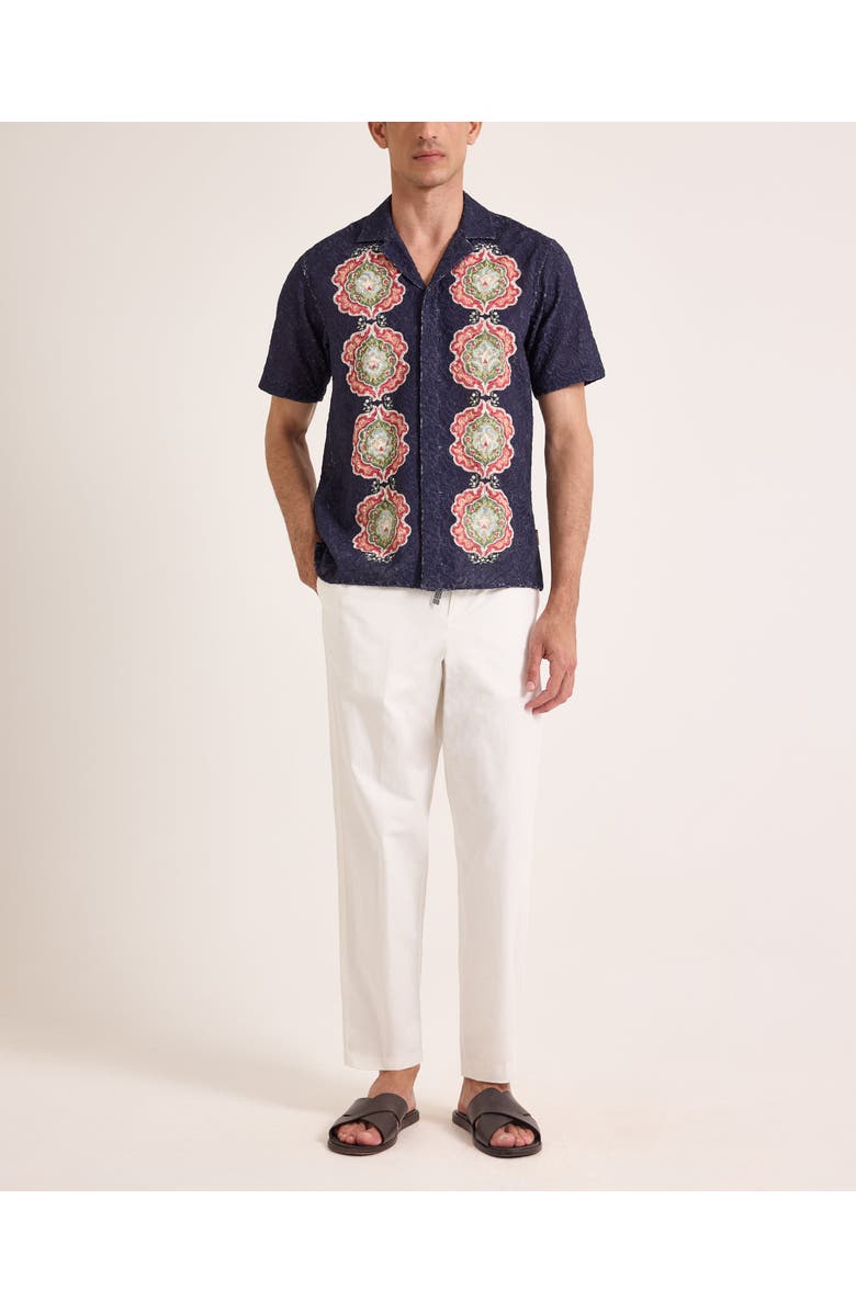 Orlebar Brown Maitan Broderie Relaxed Fit Broderie Anglaise Shirt, Main, color, Night Iris