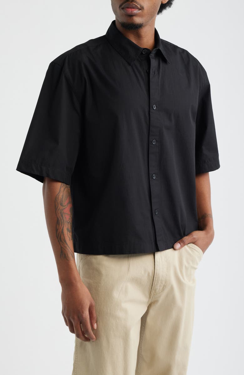 Topman Crop Short Sleeve Cotton Poplin Button-Up Shirt, Main, color, Black