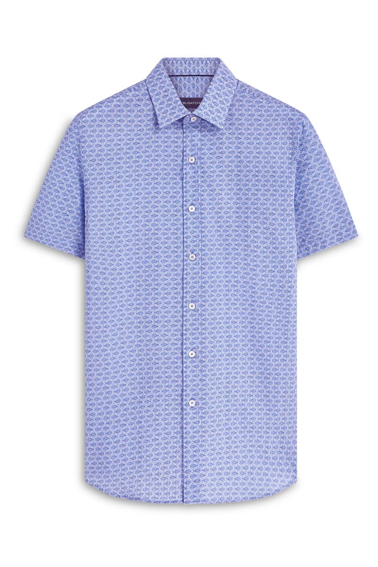 Classic Fit Print Cotton Short Sleeve Button-Up Shirt, Alternate, color, CLASSIC BLUE