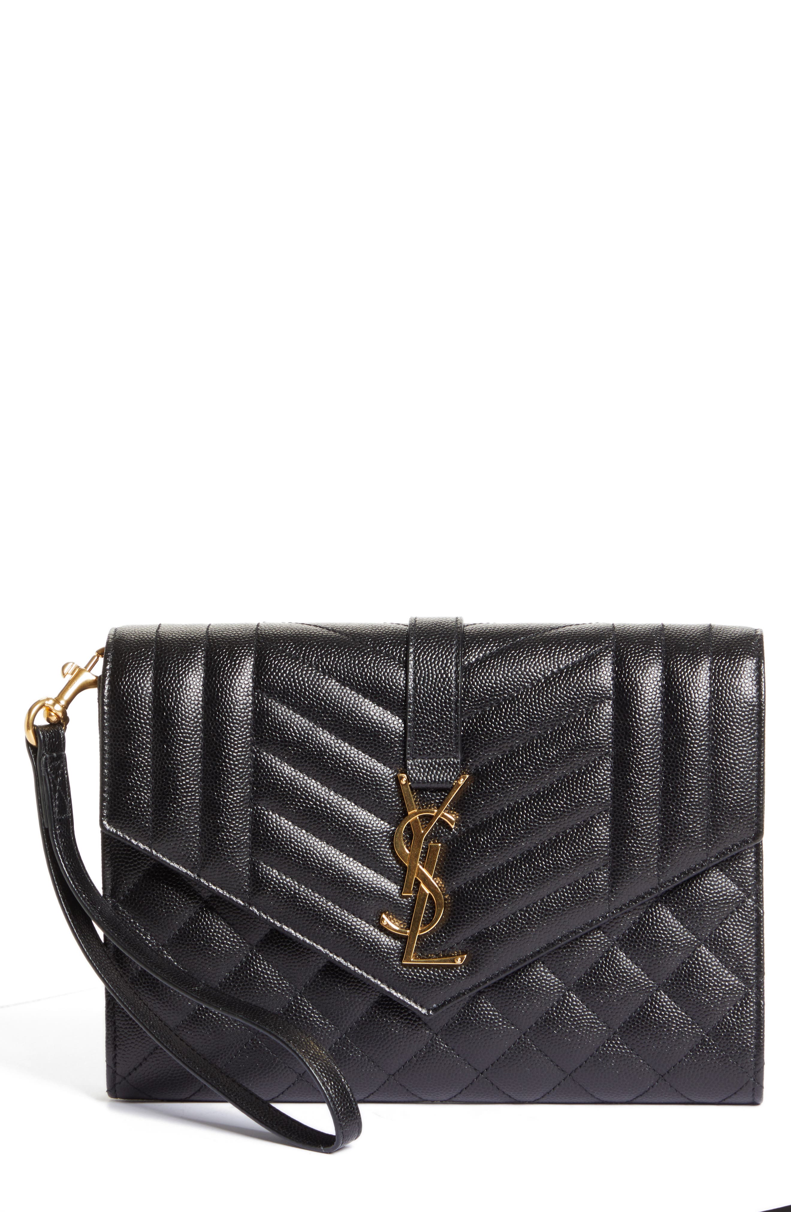 Saint Laurent Monogram Matelassé Leather Clutch, Main, color, 