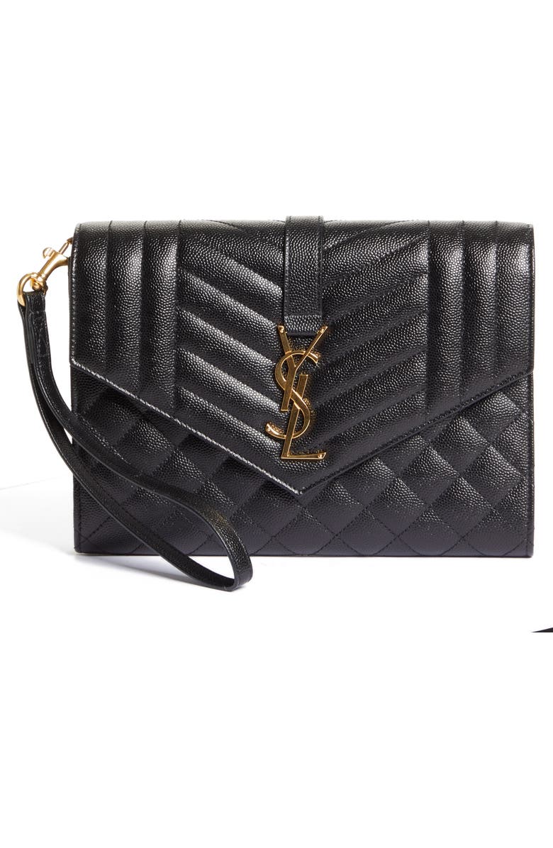 Saint Laurent Monogram Matelassé Leather Clutch, Main, color,