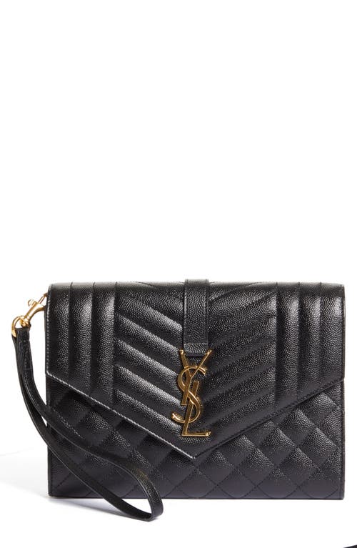 Saint Laurent Monogram Matelassé Leather Clutch In Nero/nero/nero