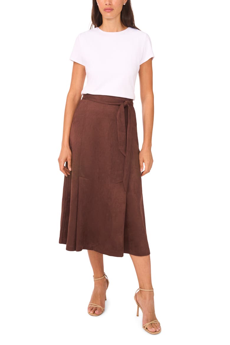 Faux Suede Faux Wrap Skirt, Alternate, color, CHOCOLATE