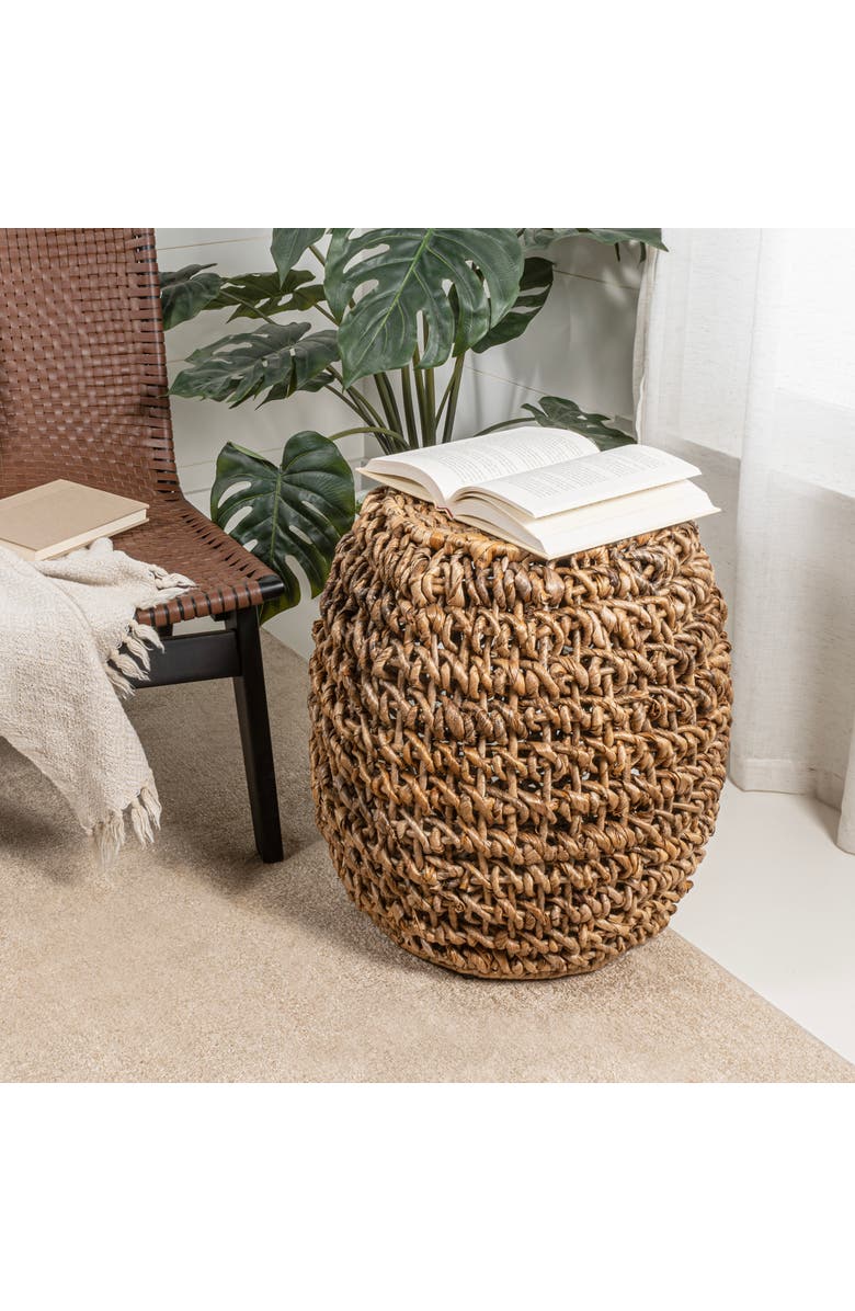 JONATHAN Y Sage 21" Rustic Bohemian Barrel-Style Abaca/Iron Handwoven Stool, Alternate, color, Brown