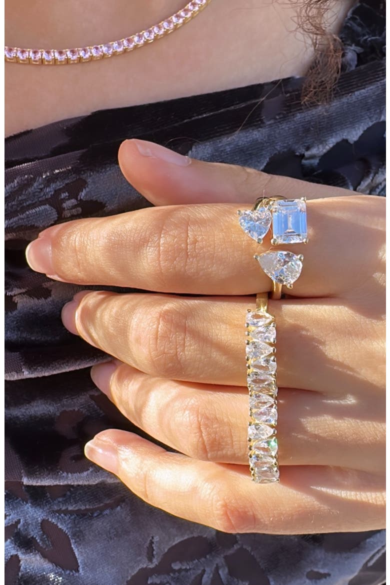 Pear Cubic Zirconia Two-Finger Ring, Alternate, color, GOLD