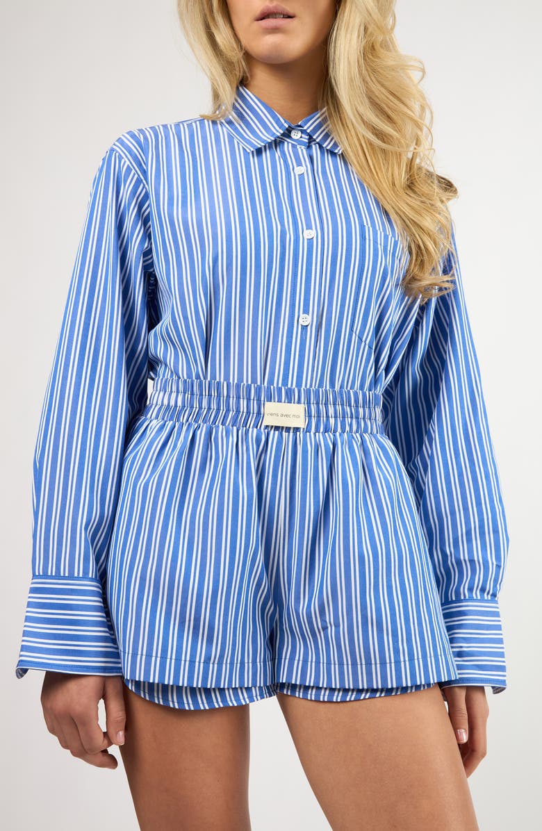Viens Avec Moi Seaside Stripe Cotton Blend Button-Up Shirt, Alternate, color, Blue