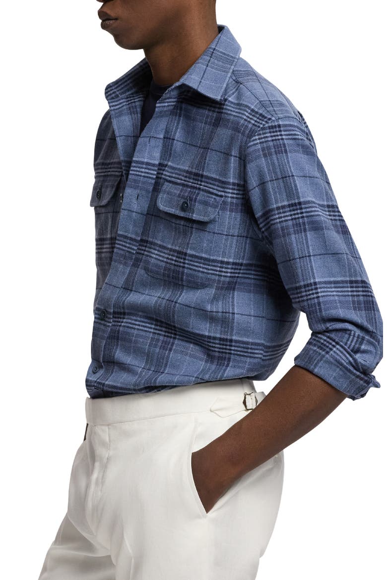 Blanket Plaid Cotton Flannel Button-Up Shirt, Alternate, color, BLUE/ GREY