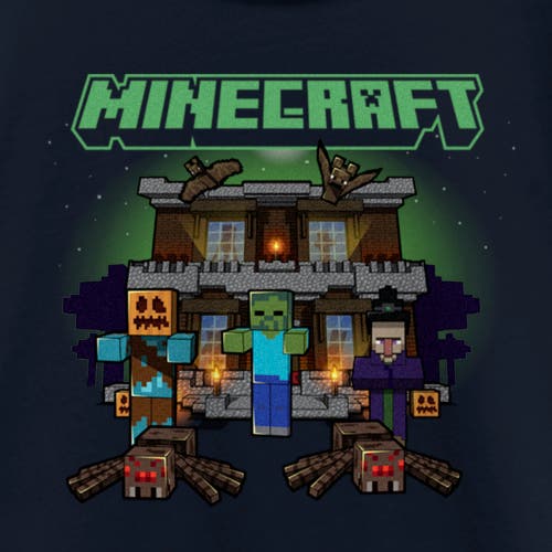 Minecraft Girl's Halloween Creeper Haunted House Graphic T-shirt In Green