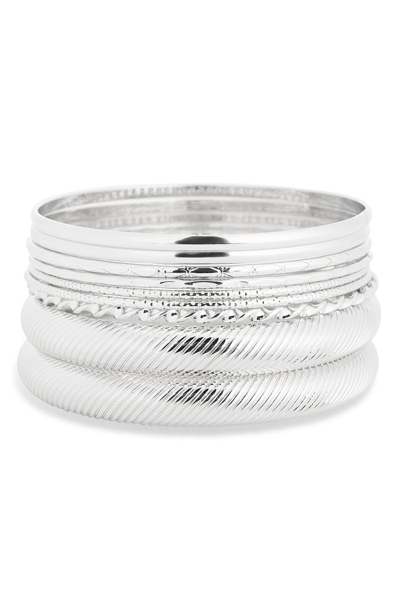 NORDSTROM RACK Set of 9 Bangle Bracelets, Main, color, Silver