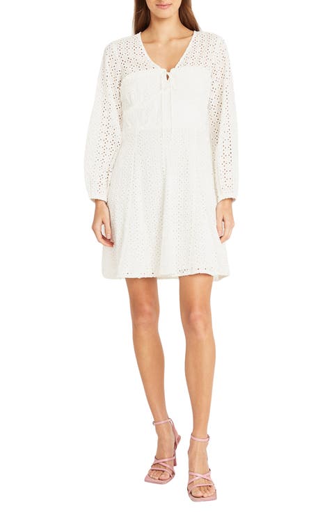 Long Sleeve Cotton Eyelet Minidress