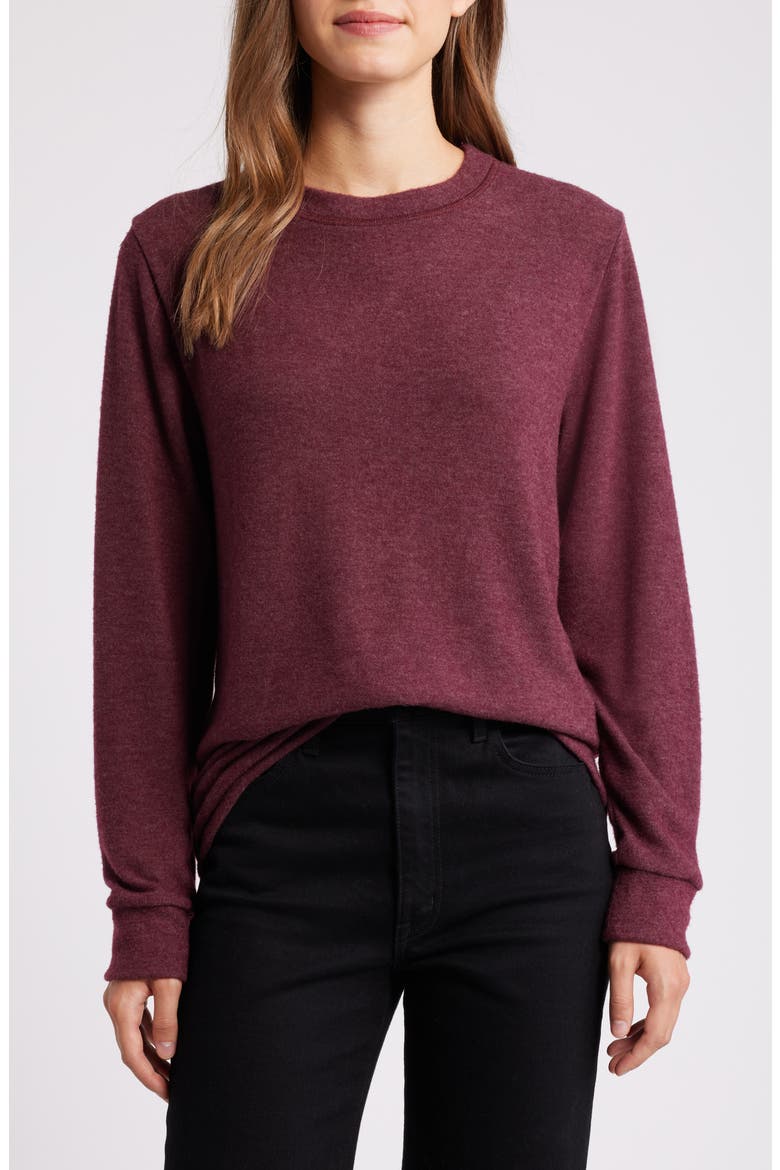 Crewneck Brushed Jersey Top, Main, color, PLUM