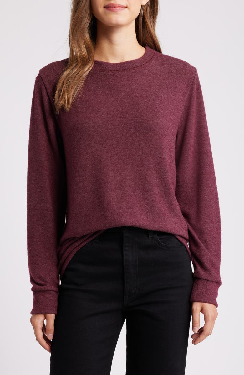 Loveappella Crewneck Brushed Jersey Top, Main, color, Plum