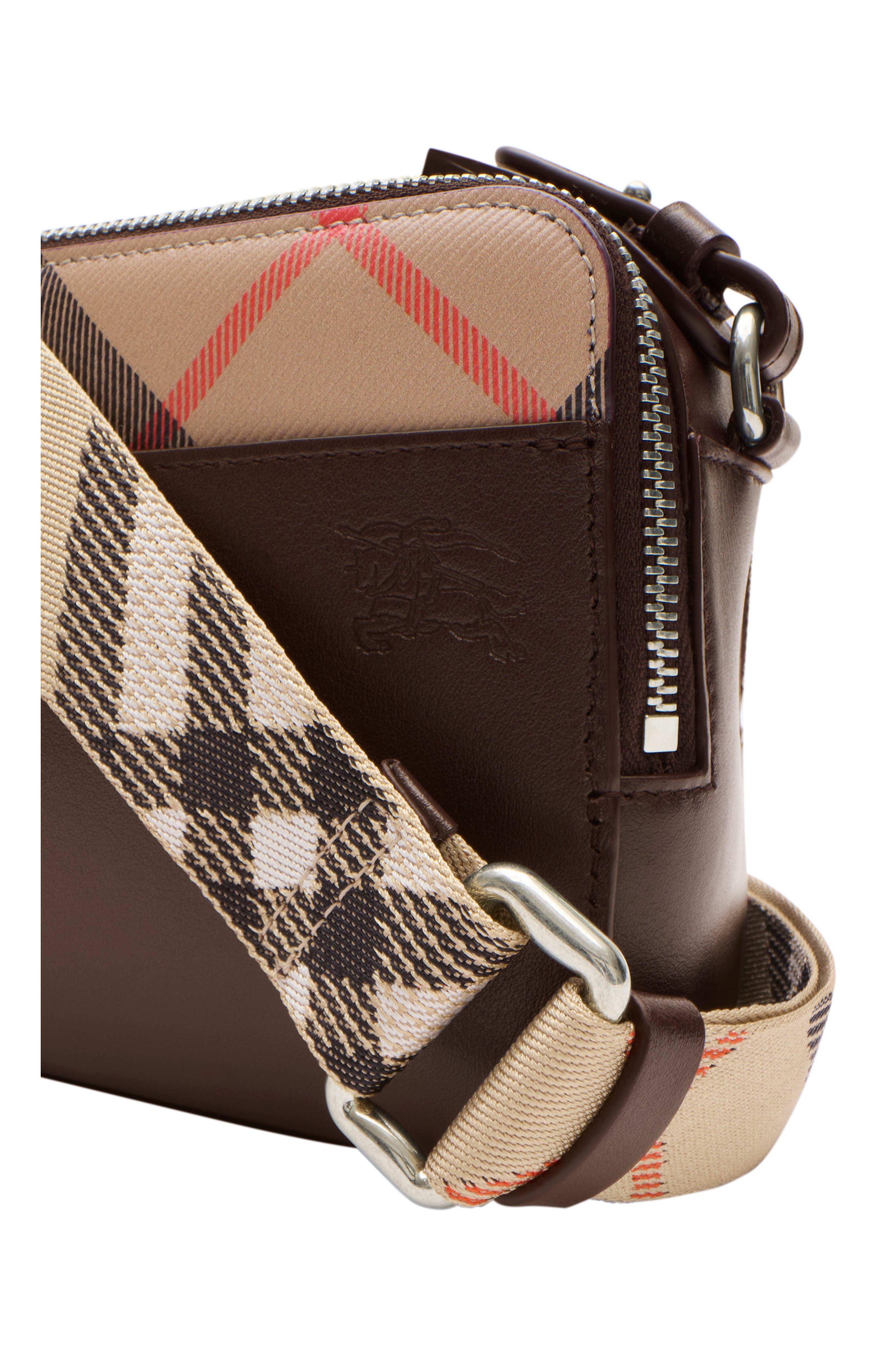 Burberry Pop Check Crossbody Bag, Alternate, color, Peat Brown/Sand Beige