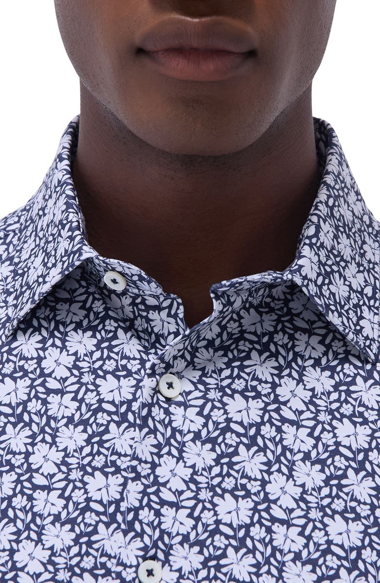 Bugatchi Miles OoohCotton<sup>®</sup> Floral Short Sleeve Button-Up Shirt, Alternate, color, Navy