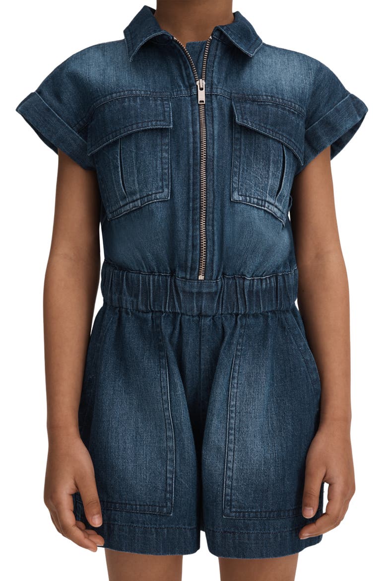 Kids' Josie Denim Romper, Alternate, color, BLUE