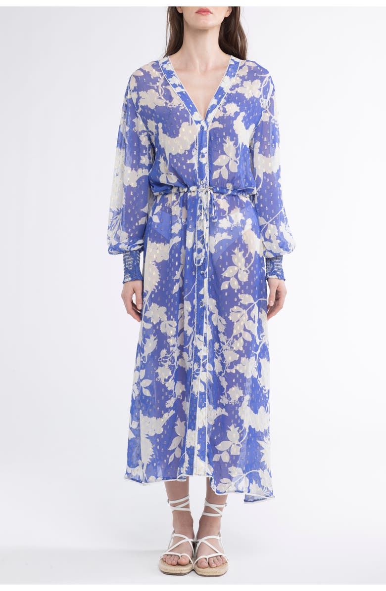 Sunday St. Tropez Cabana Cover-Up Flower Kaftan Dress, Alternate, color, Blue