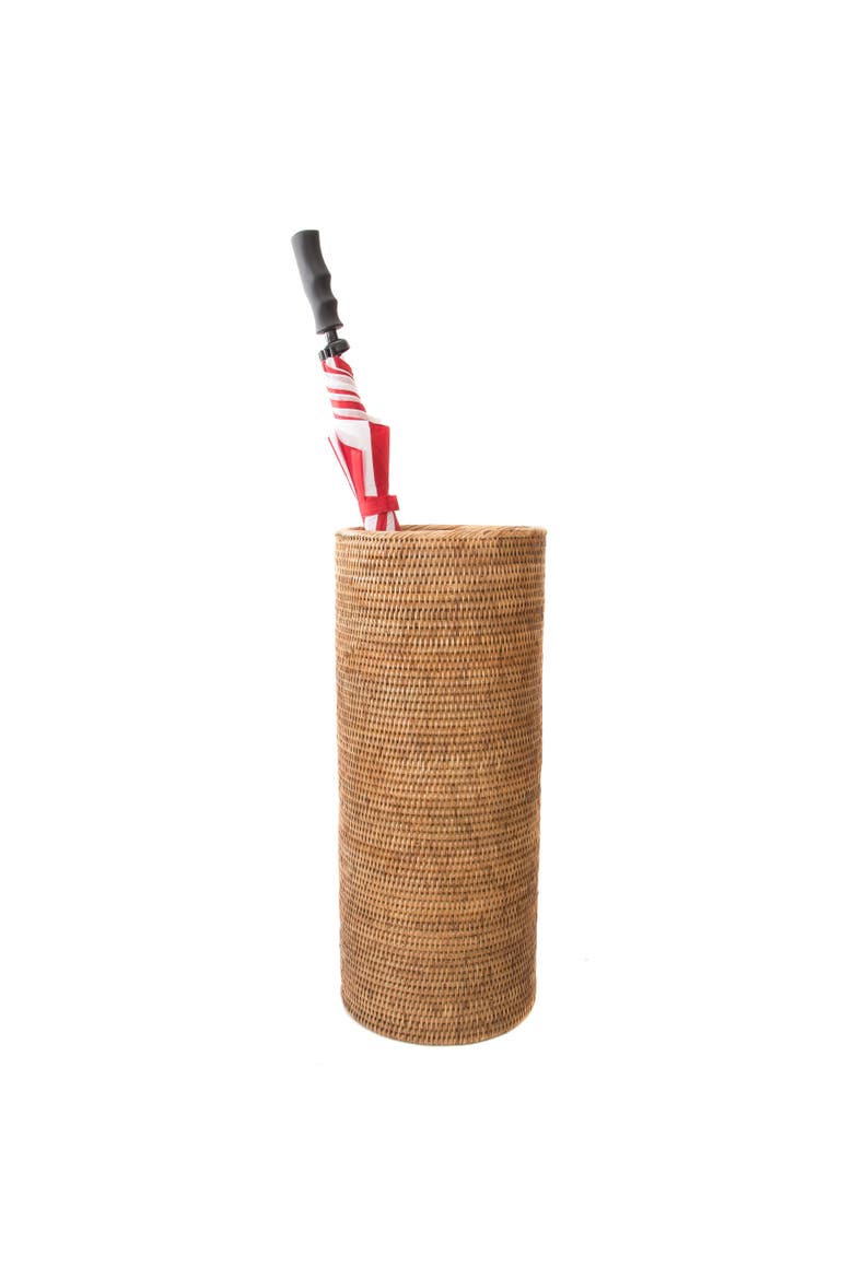 Artifacts Rattan Round Umbrella Basket, Alternate, color, Honey Brown