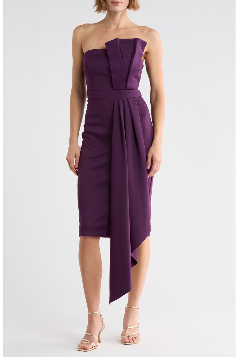 Strapless Scuba Crepe Cocktail Dress, Main, color, PLUM