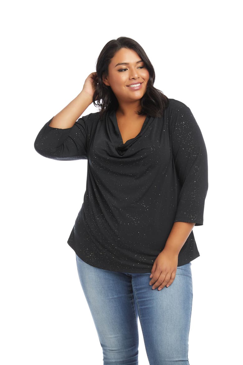 Sparkle Cowl Neck Top, Alternate, color, BLACK