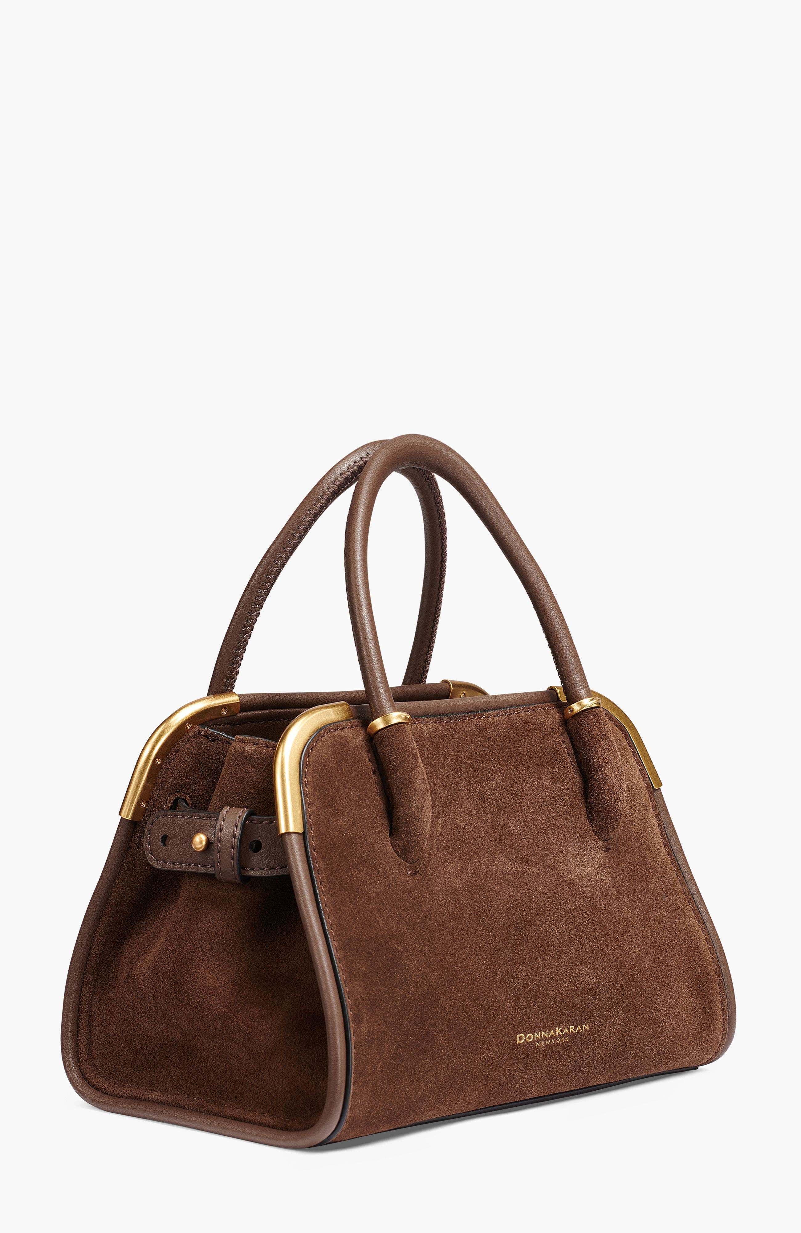 Donna Karan New York Satin Suede Mini Satchel, Alternate, color, Chocolate