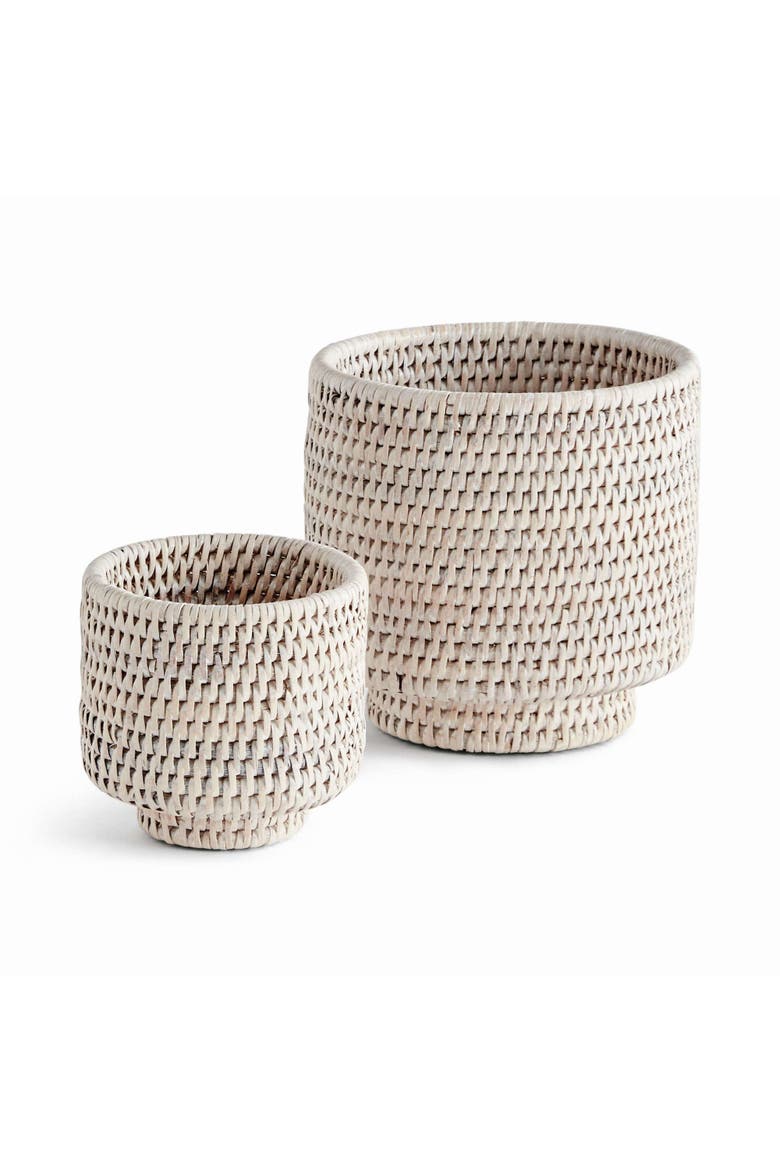 BURMA RATTAN CACHEPOTS SMALL Set of 2, Main, color, White