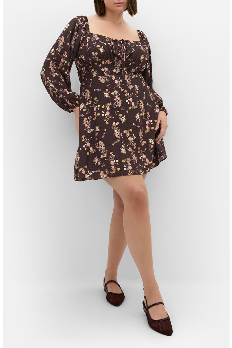 Abbie Floral Long Sleeve Minidress, Main, color, COCOA BLOOM