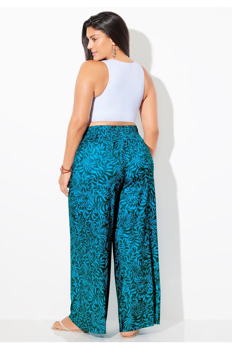Pack & Go Wrinkle Resistant Cover Up Wide Leg Pant, Alternate, color, Mediterranean Palms