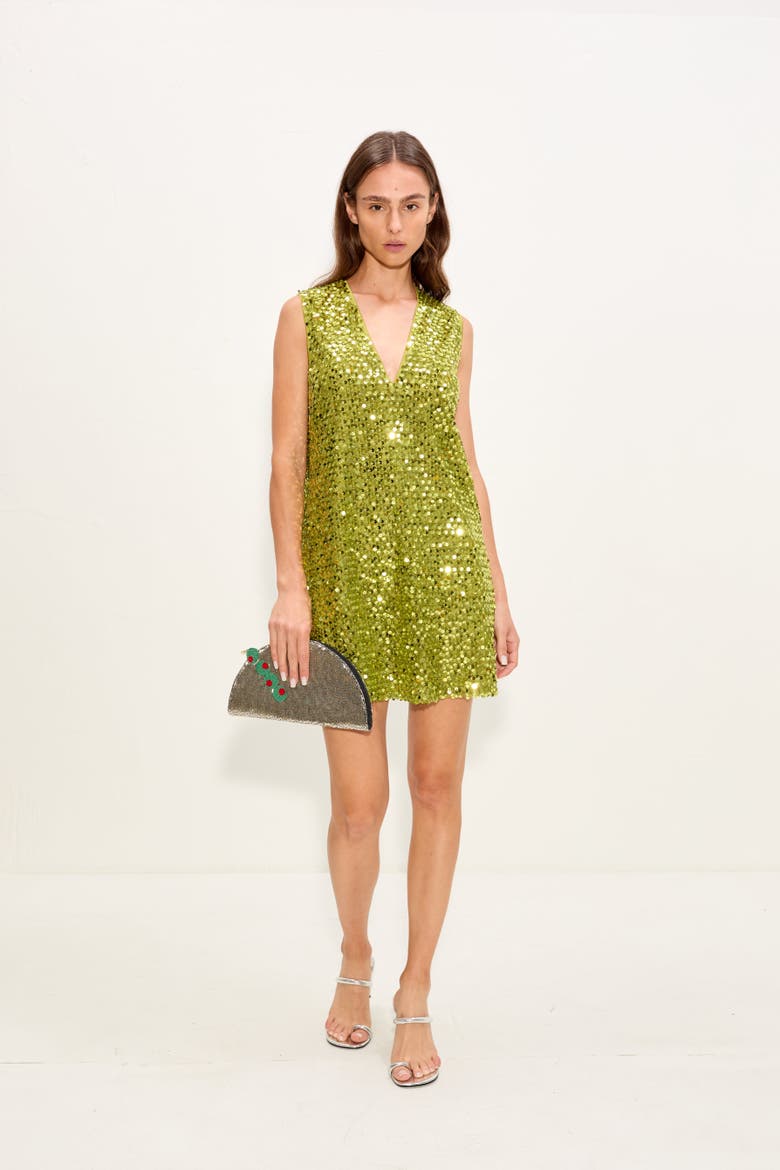 Fountain Sequin Dress, Alternate, color, Metallic Pear
