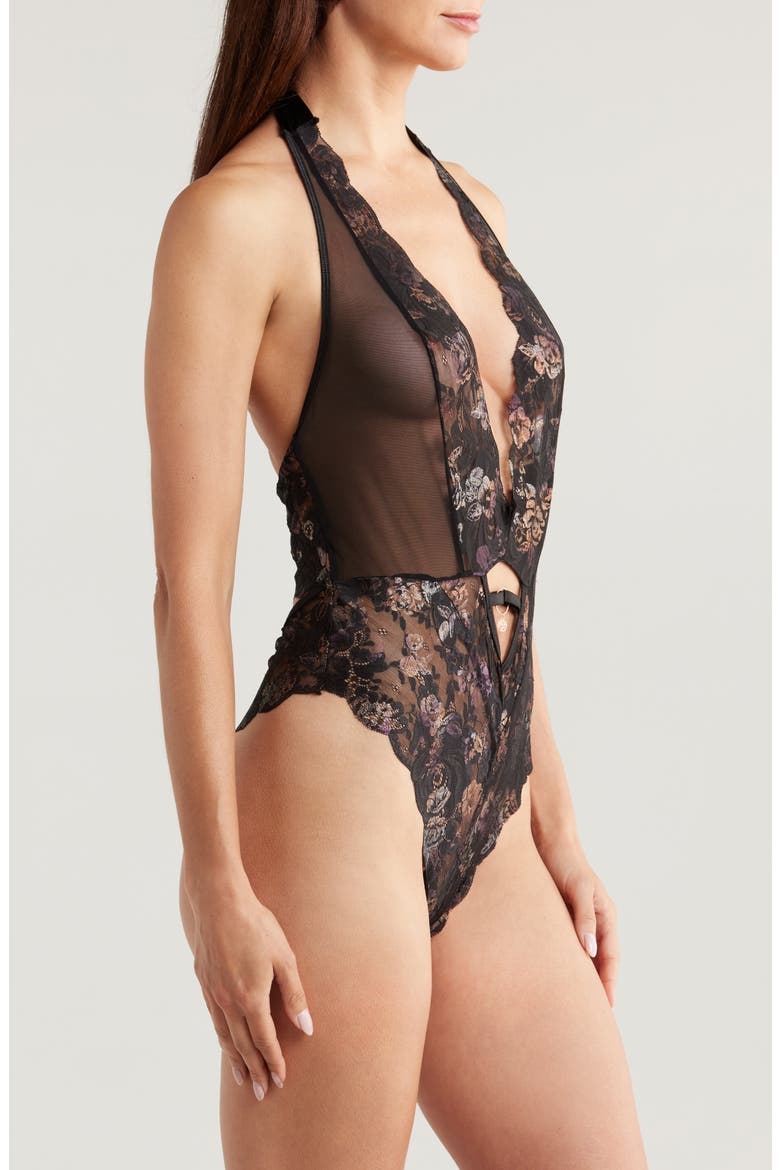 Lace Open Gusset Teddy, Alternate, color, BLACK