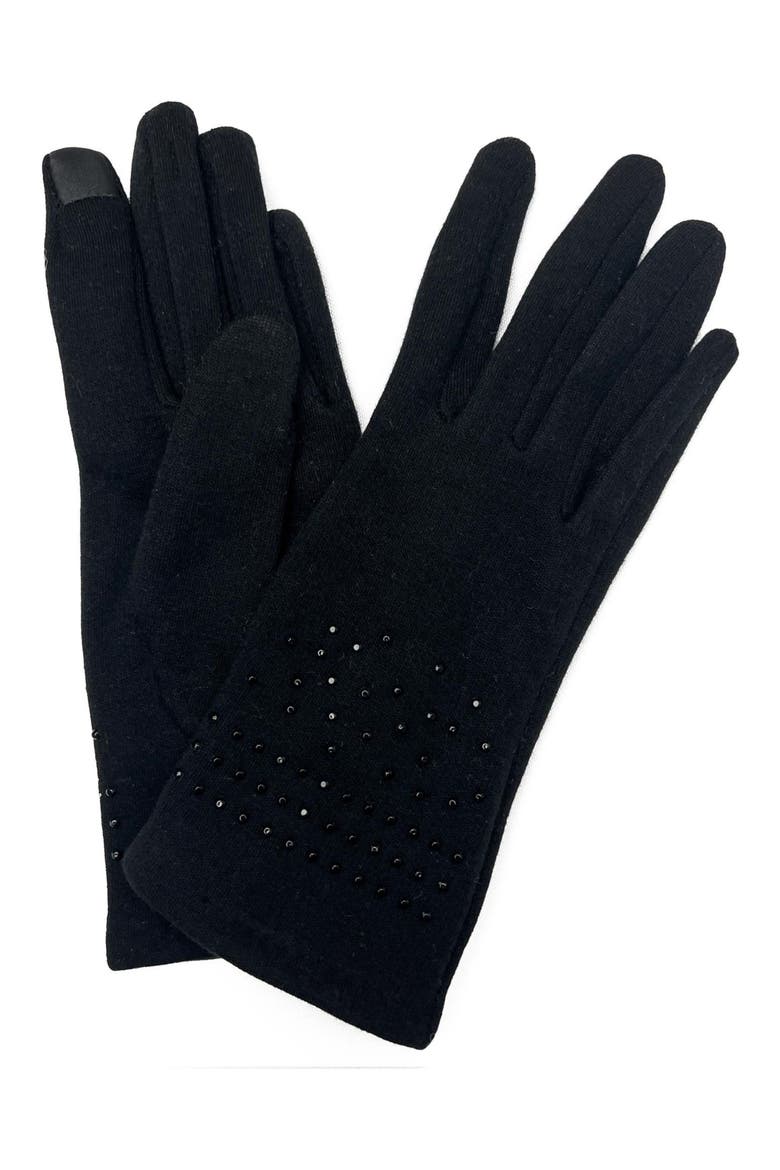 Rhinestone Jersey Touchscreen Gloves, Main, color, BLACK