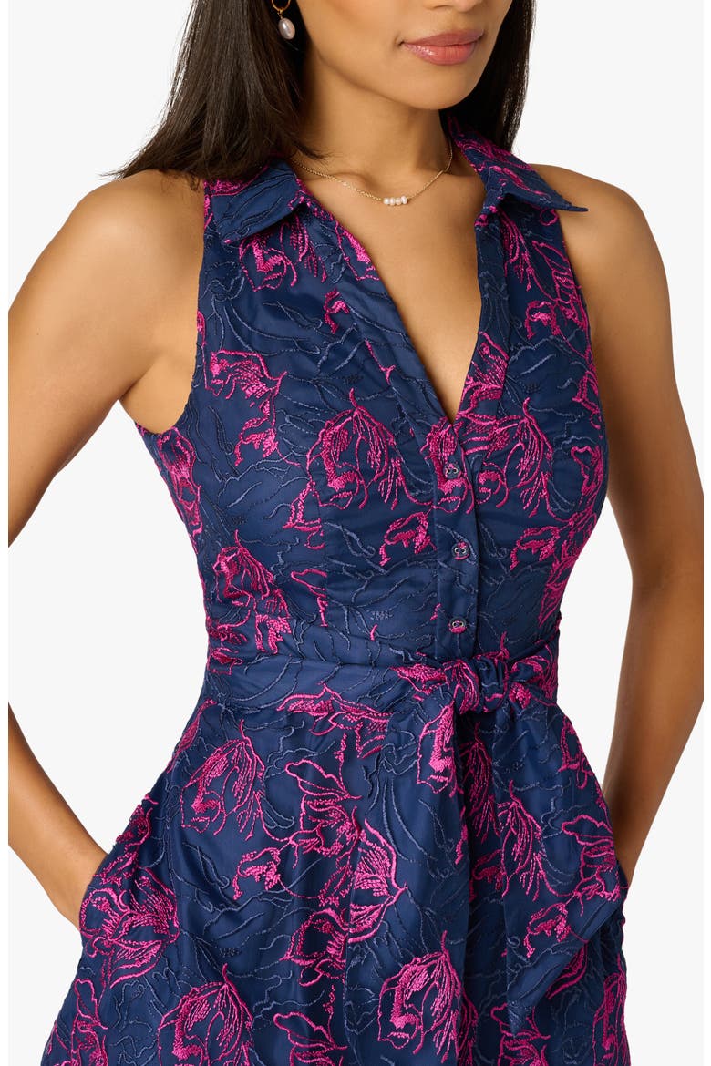 Floral Embroidered Sleeveless Fit & Flare Dress, Alternate, color, NAVY/ PINK