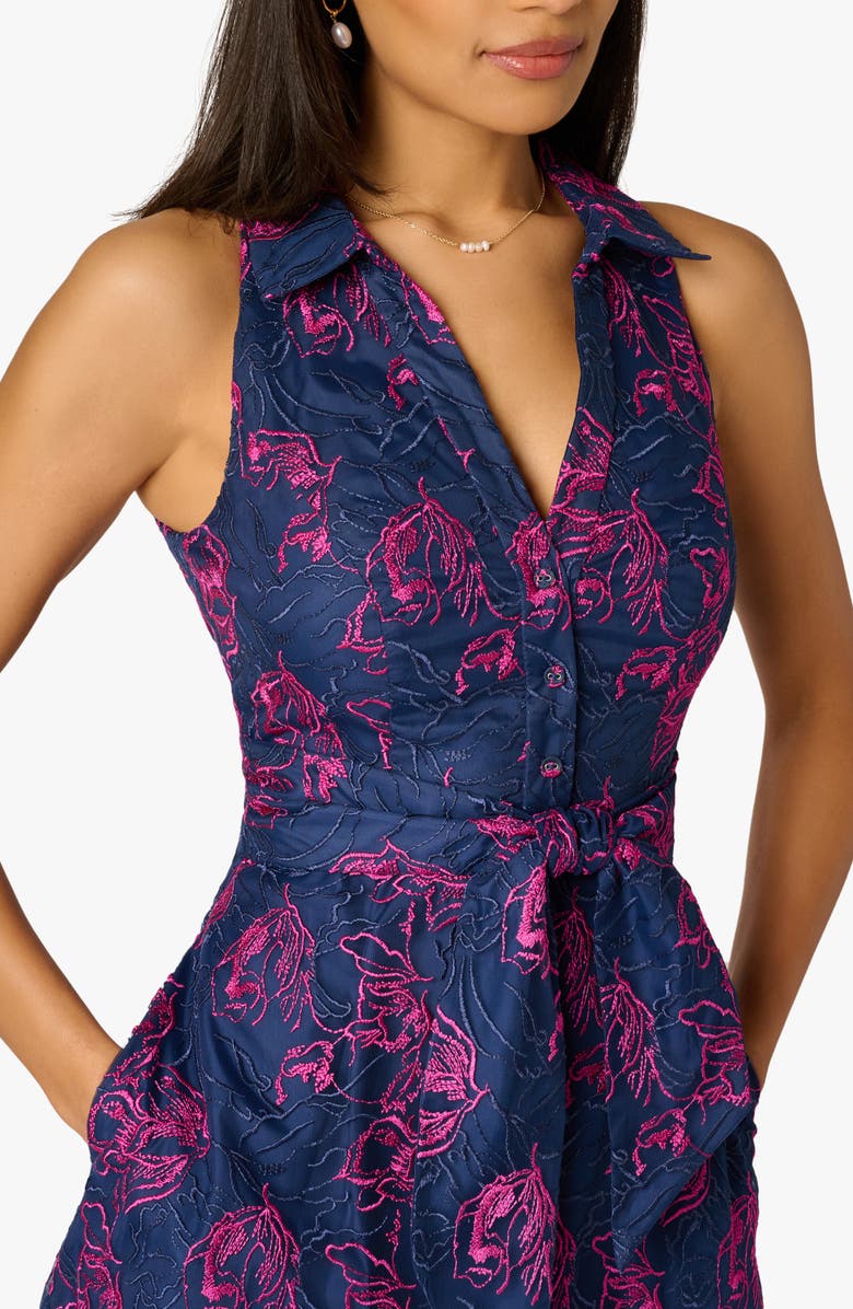 Adrianna Papell Floral Embroidered Sleeveless Fit & Flare Dress, Alternate, color, Navy/ Pink