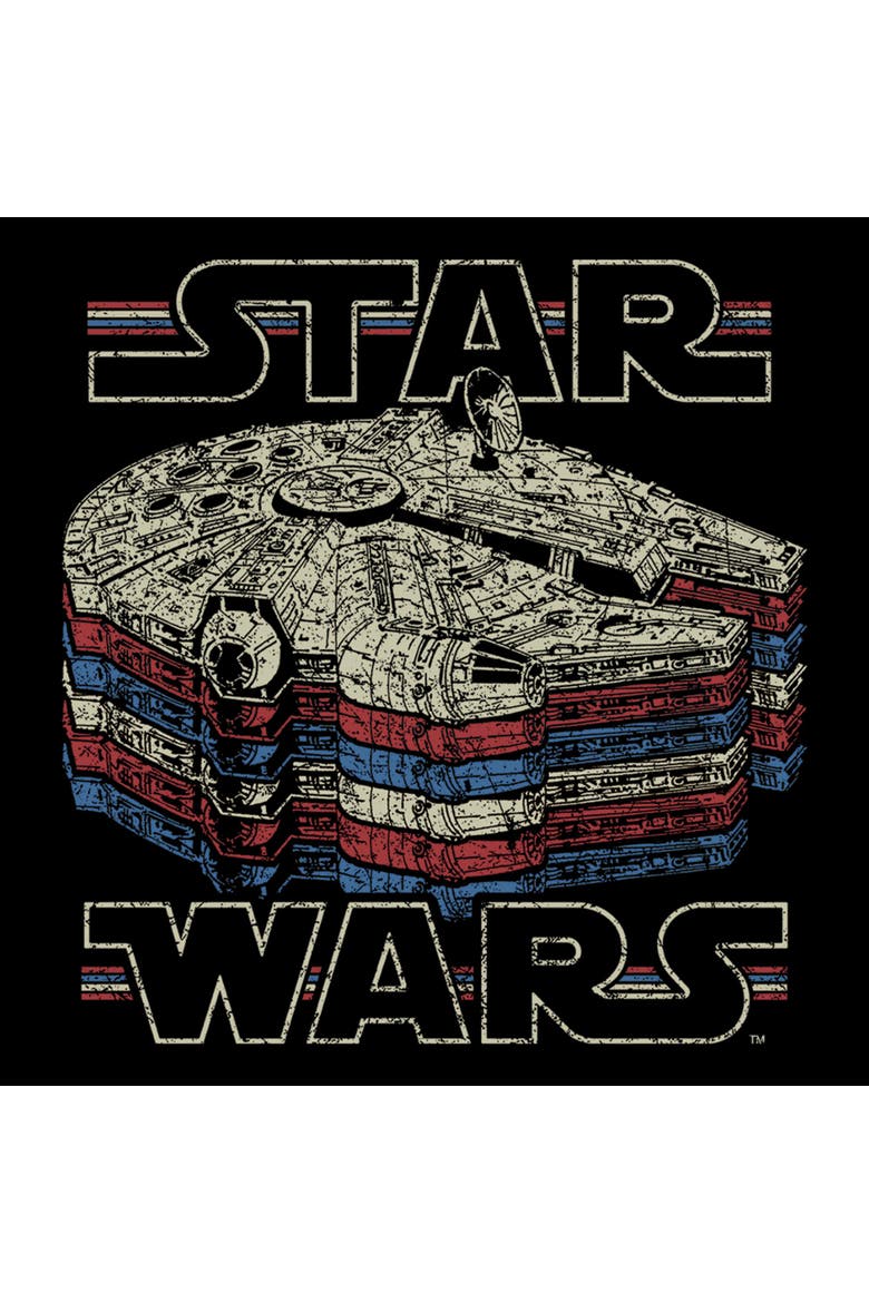 Junior's Star Wars Millennium Falcon Retro Multi Stripes  Graphic T-Shirt, Alternate, color, Black