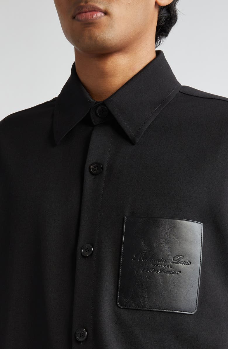 Balmain Couture Label Grain de Poudre Button-Up Overshirt, Alternate, color, 0Pa Black
