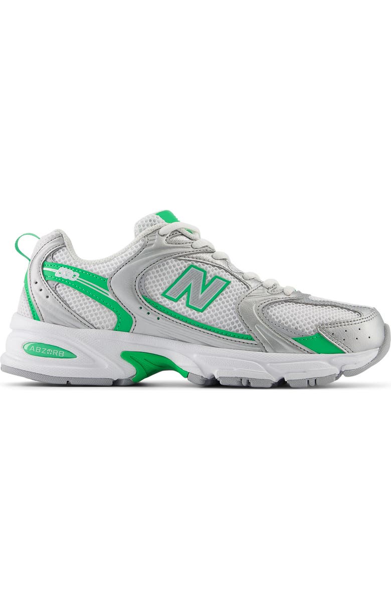 New Balance Gender Inclusive 530 Sneaker, Alternate, color, Silver Metallic/ Green Apple