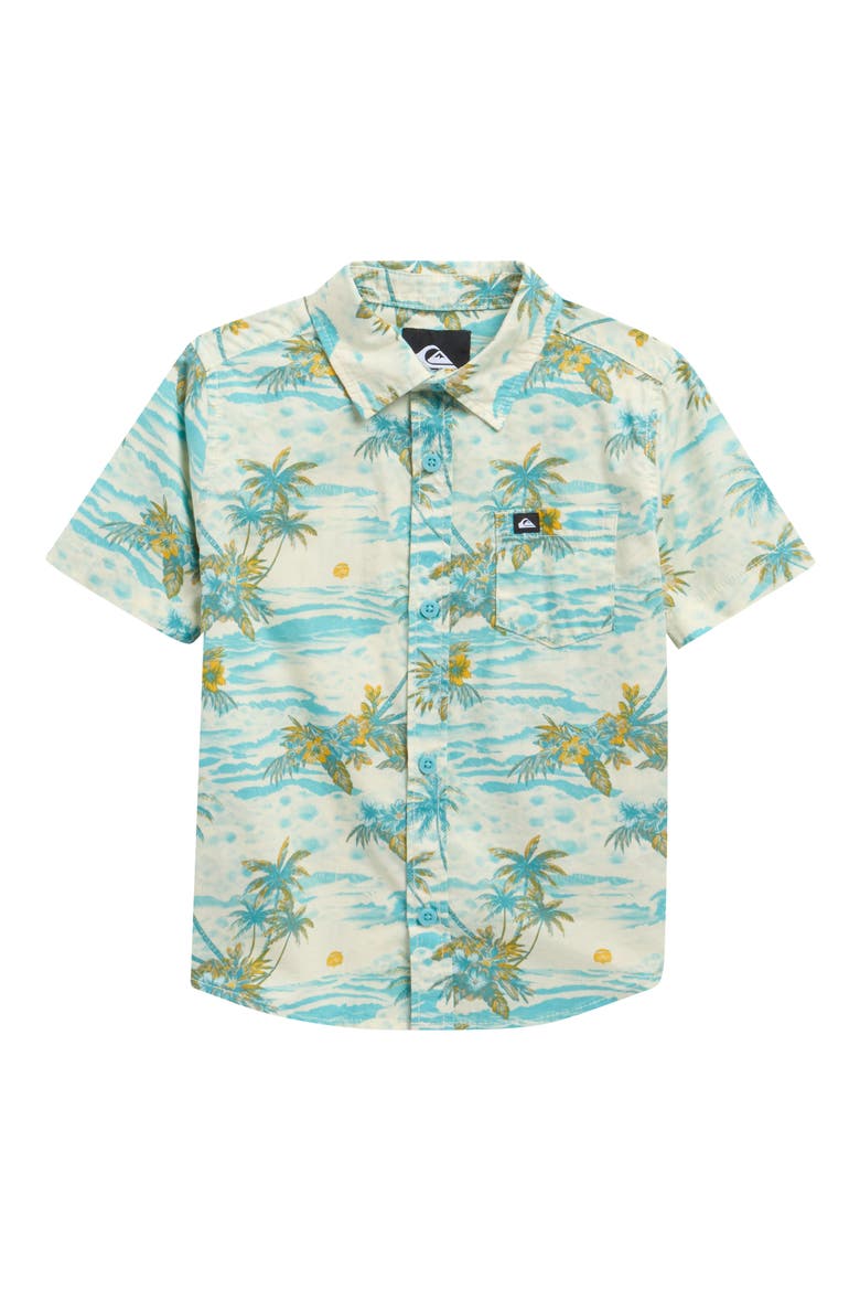 Kids' Sundown Classic Short Sleeve Stretch Cotton Button-Up Shirt, Main, color, AQUA
