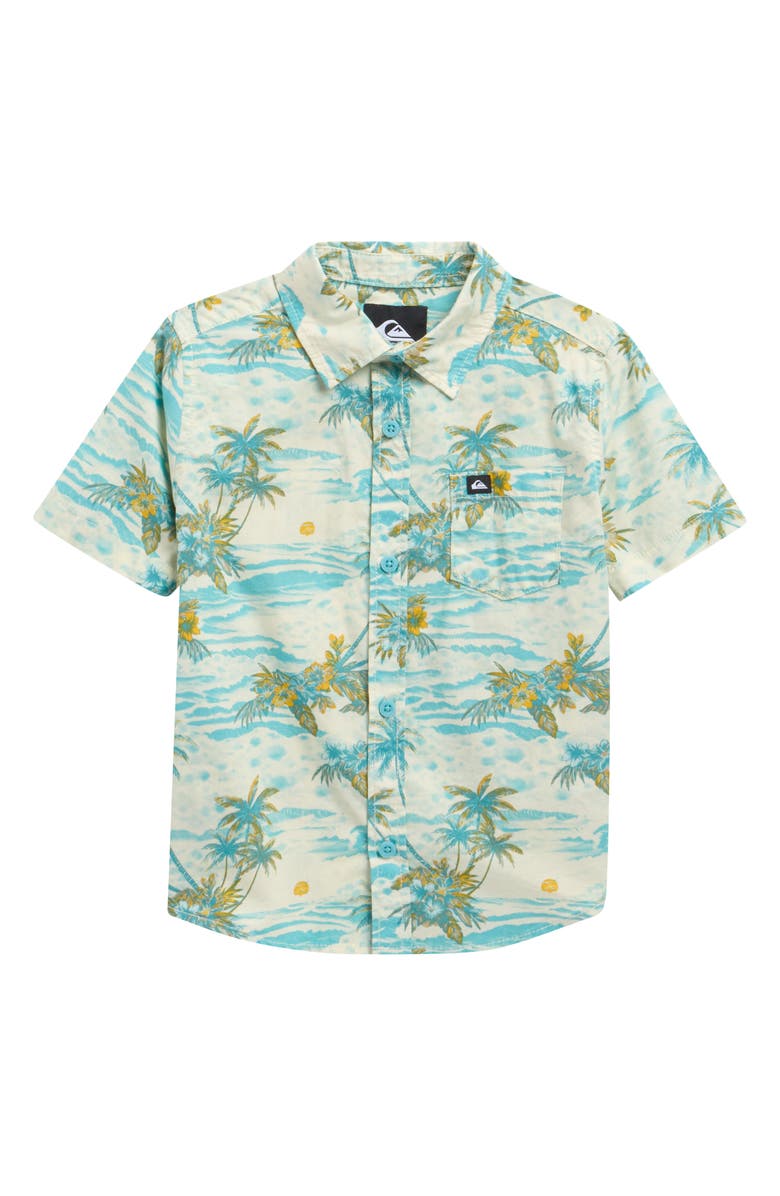 Quiksilver Kids' Sundown Classic Short Sleeve Stretch Cotton Button-Up Shirt, Main, color, Aqua