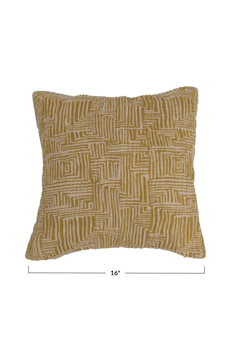 Cotton Pillow with Kuba Cloth Pattern, Alternate, color, Yellow