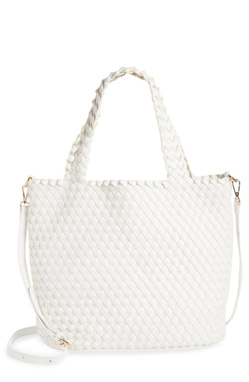 Mali + Lili Ray Woven Vegan Leather Tote & Crossbody Duo in White 