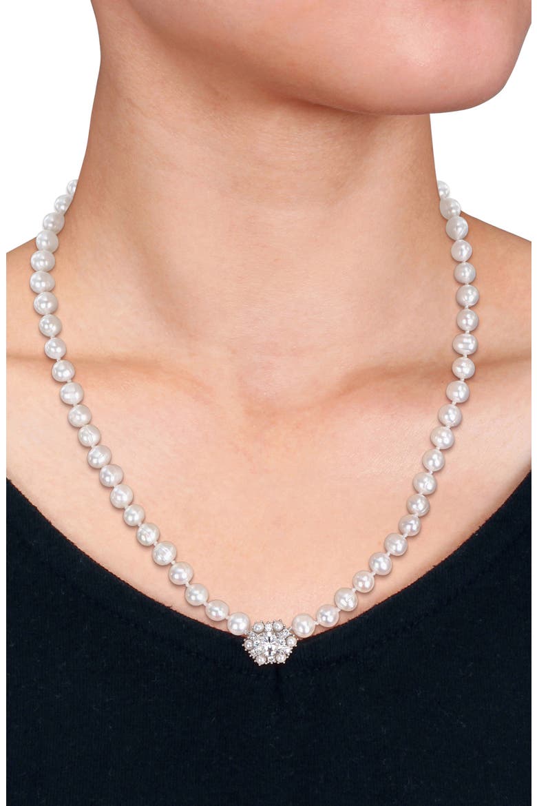 Moissanite & Cultured Pearl Necklace, Alternate, color, WHITE GOLD