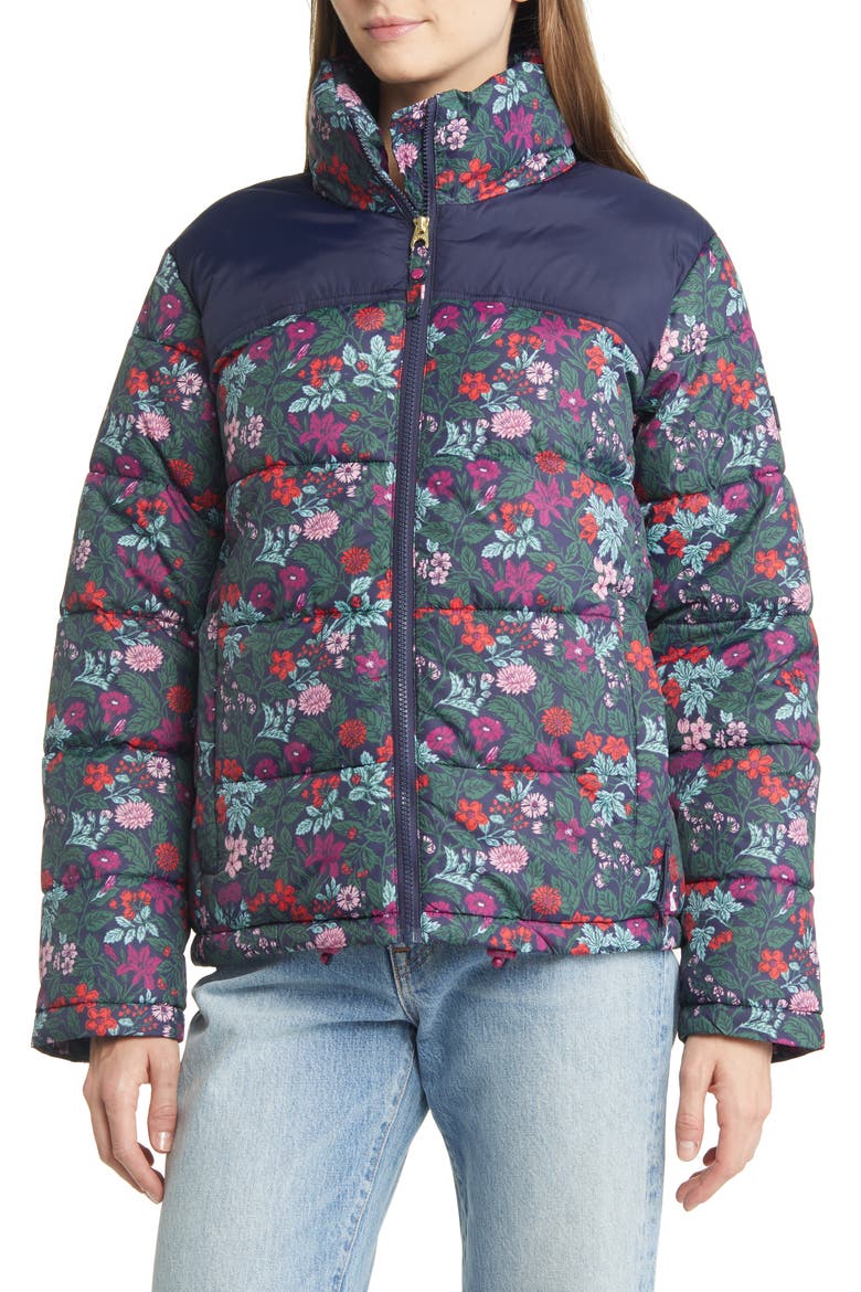 Elberry Floral Puffer Coat, Alternate, color, ART CRAFT FLORAL
