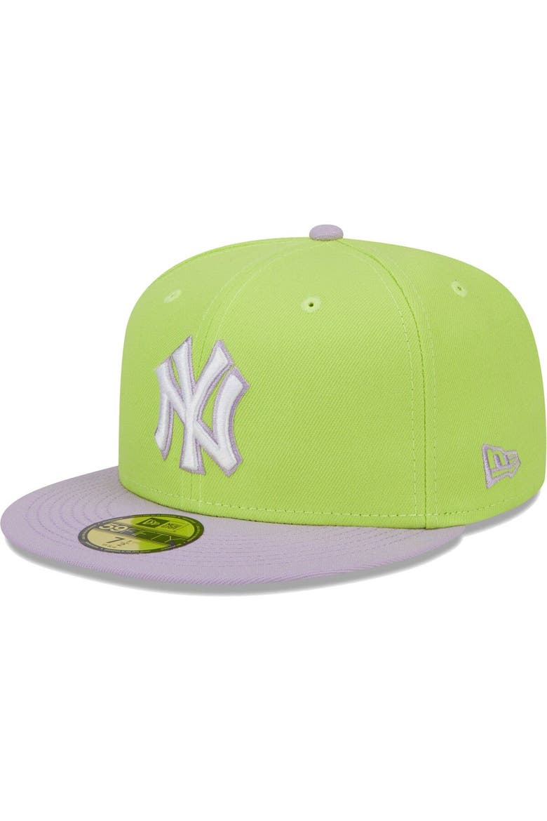Men's New Era Neon Green/Lavender New York Yankees Spring Color Two-Tone 59FIFTY Fitted Hat, Main, color, Neon Green