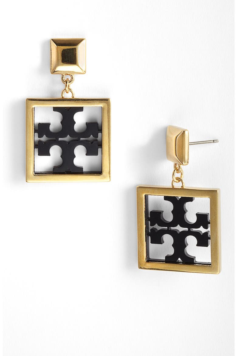 Small Logo Drop Earrings, Main, color, BLACK