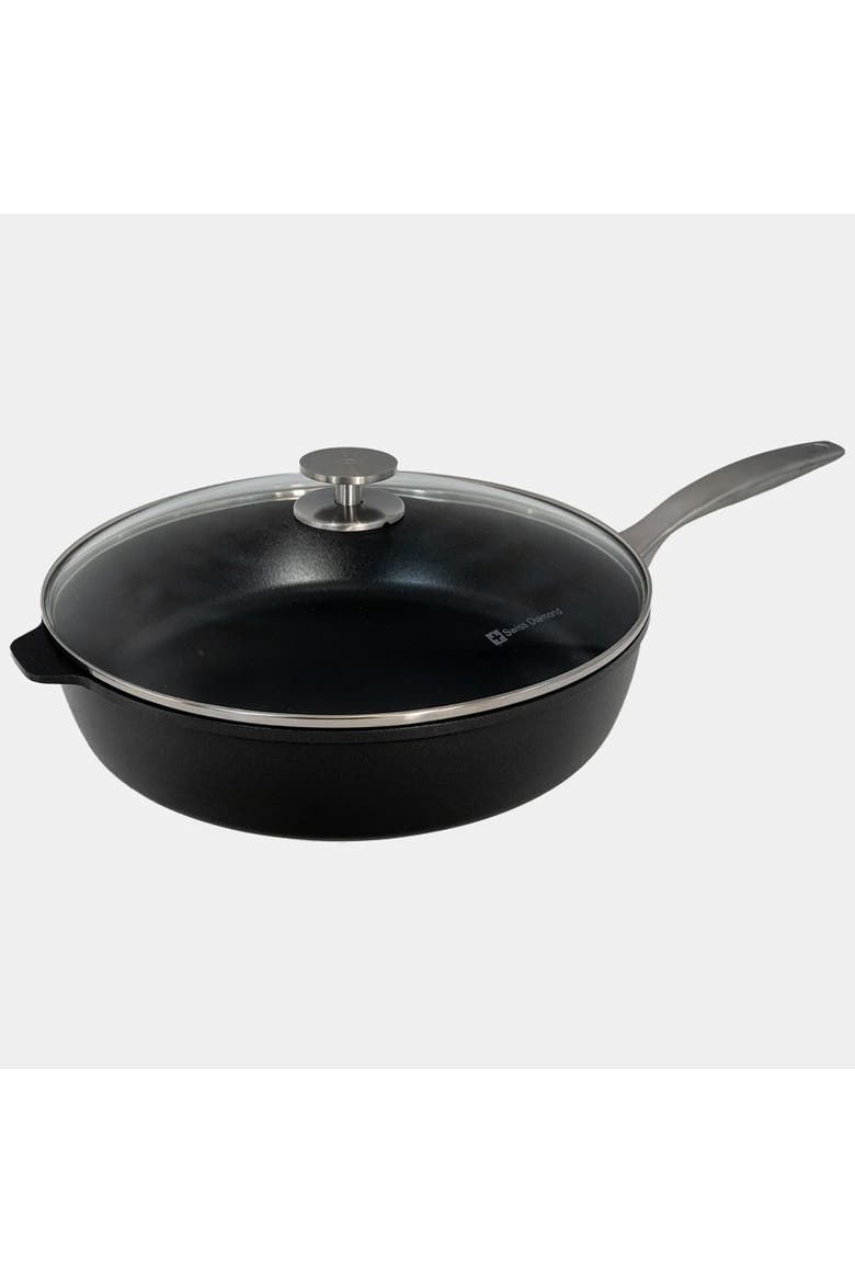 CHD Nonstick Saute Pan with Glass Lid, 5.8 qt, Main, color, Black